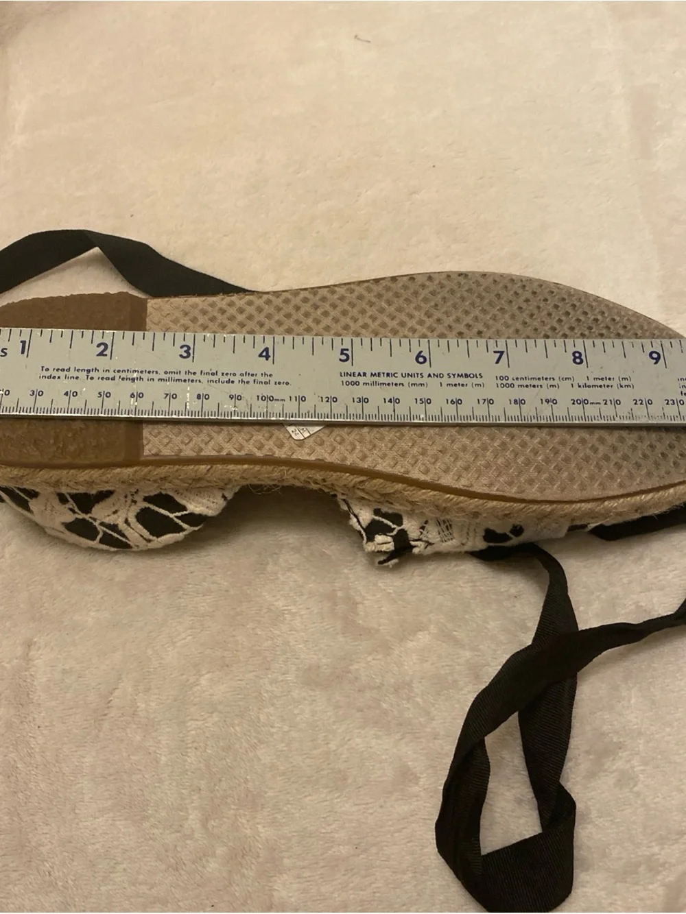 Toms Katalina Black and Ivory Crochet Floral Lace Ankle Tie Espadrilles